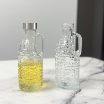 Versatile Large Glass Bottle with Handle for Drinks, Milk, Oil Storage