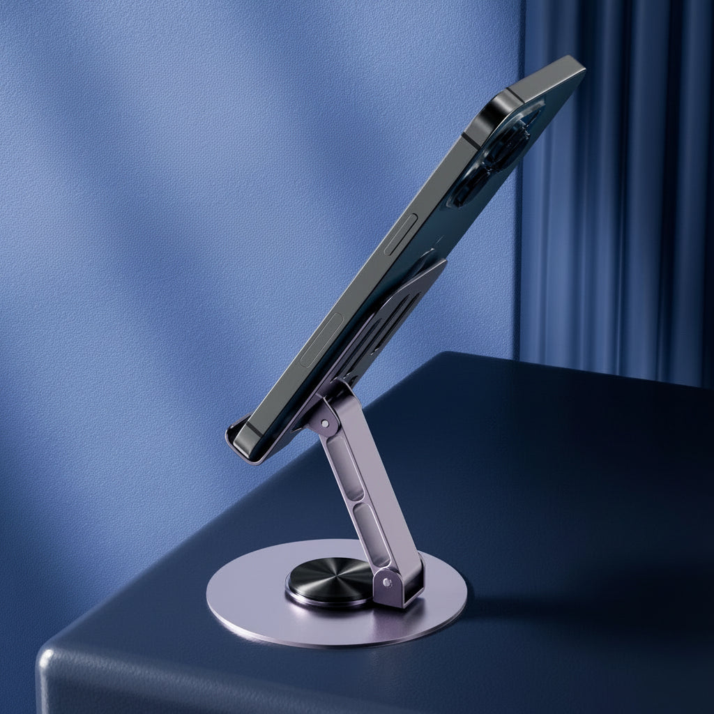 Versatile Metal Folding Tablet & Phone Holder - 360° Adjustable Desktop Stand