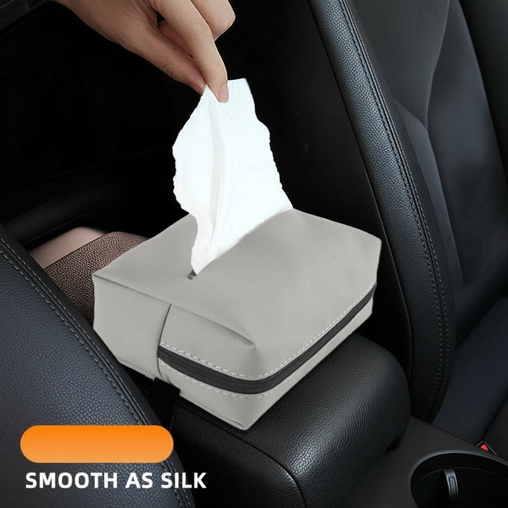 Premium Car Tissue Box Holder - Stylish Leather Auto Napkin Dispenser Organizer