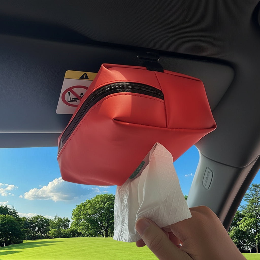 Premium Car Tissue Box Holder - Stylish Leather Auto Napkin Dispenser Organizer