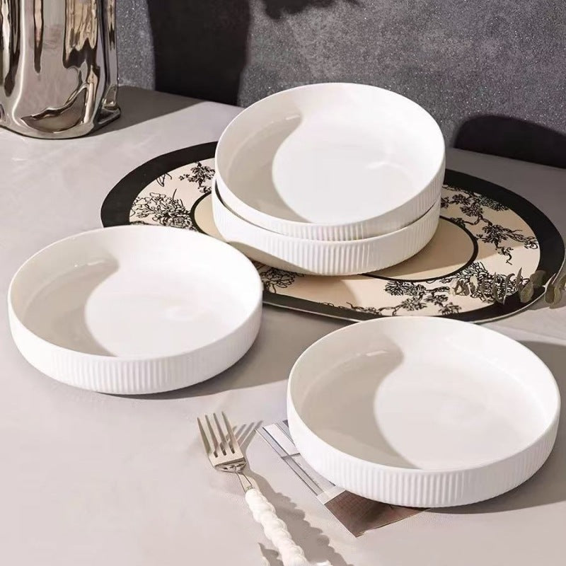 Japanese Style Ceramic Dinner Plates, 8-Inch Vertical Grain Nest Trays Set