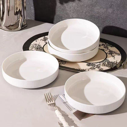 Japanese Style Ceramic Dinner Plates, 8-Inch Vertical Grain Nest Trays Set