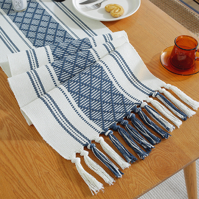 Modern Hand-Woven Tassel Striped Table Runner for Dining & Coffee Tables