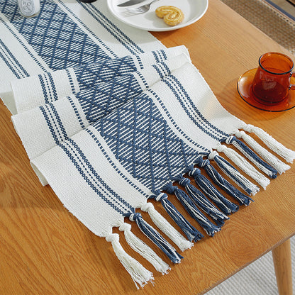 Modern Hand-Woven Tassel Striped Table Runner for Dining & Coffee Tables