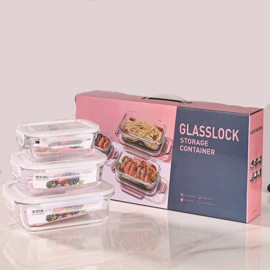Microwave Safe Rectangular Glass Food Storage Container Bento Lunch Box