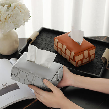Elegant Woven Leather Tissue Box Cover for Modern Home Coffee Table Decor