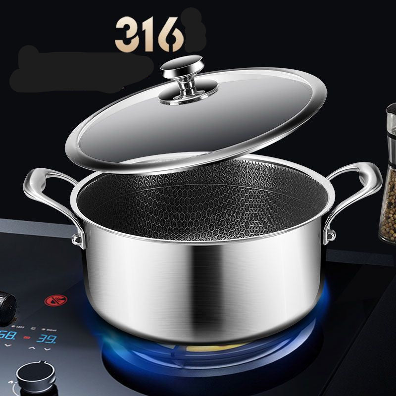 Premium 316 Stainless Steel Honeycomb Non-Stick Soup Pot for Gas Induction Stoves
