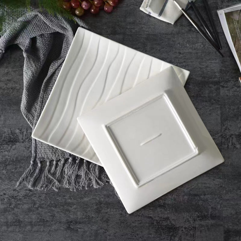 Nordic Style Square Porcelain Plate - Microwave Safe White Dinner & Salad Dish