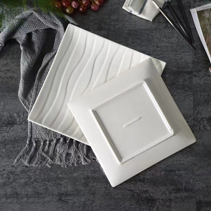 Nordic Style Square Porcelain Plate - Microwave Safe White Dinner & Salad Dish