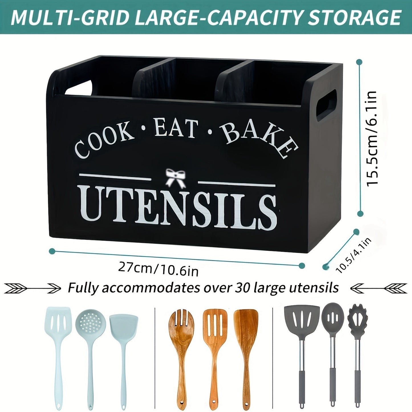 Rustic Wooden Kitchen Storage Box with Divided Compartments and Handle