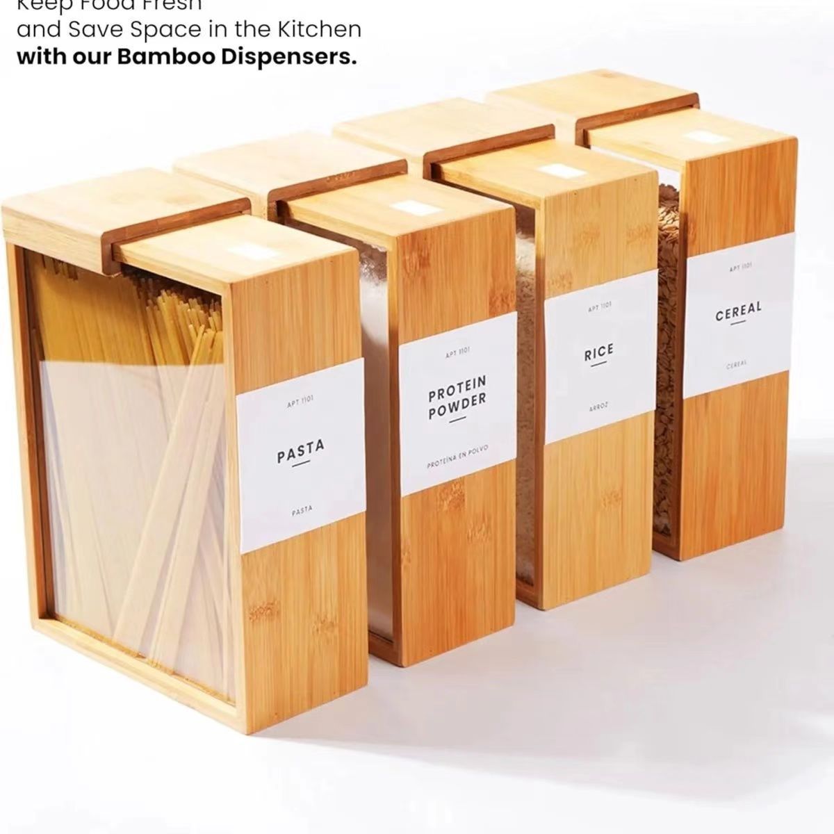 Elegant Bamboo Wood Cereal Dispenser Oatmeal Storage Container for Modern Kitchens