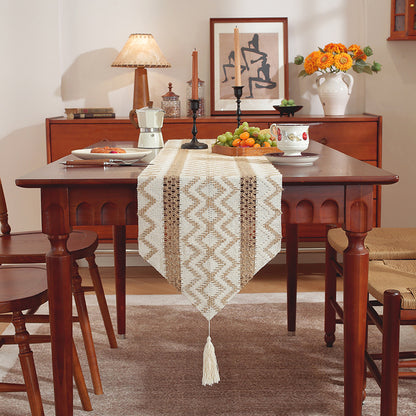 Luxury Symmetrical Tassel Table Runner: Decorative Festive Tea Tablecloth
