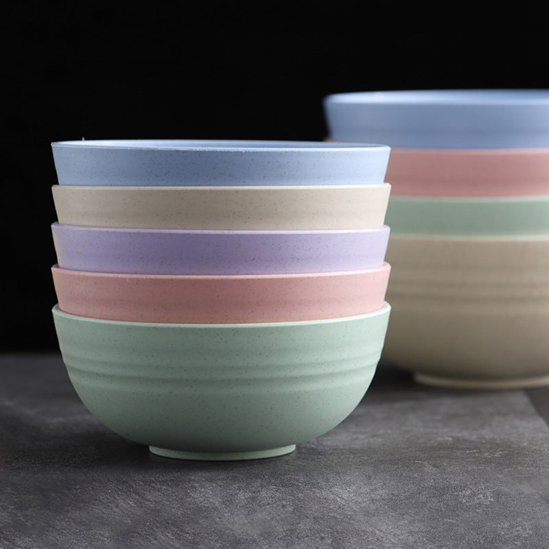 Durable Wheat Straw Plastic Bowls Set, Reusable, Fall-Proof, Eco-Friendly Tableware