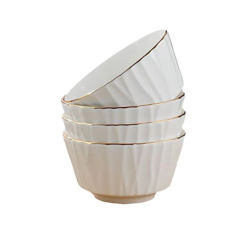 Elegant Gold Rimmed Ceramic Bowl - Japanese Nordic Style Porcelain Dinnerware