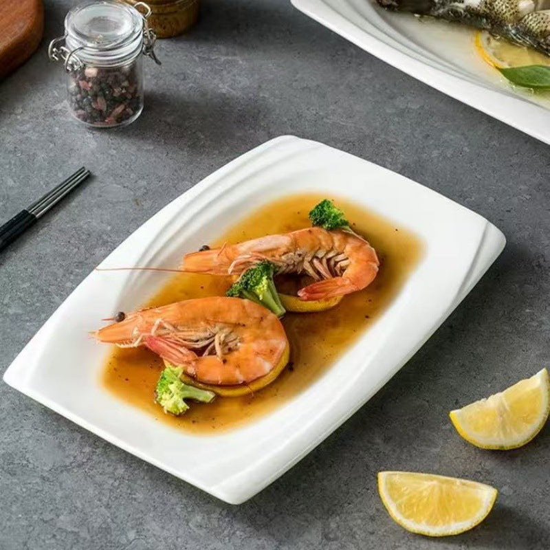 Nordic Pure White Porcelain Rectangular Serving Plates - Microwave Safe
