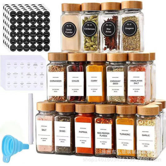 Versatile Square Glass Spice Jars with Assorted Lids - 120/180ml Kitchen Storage