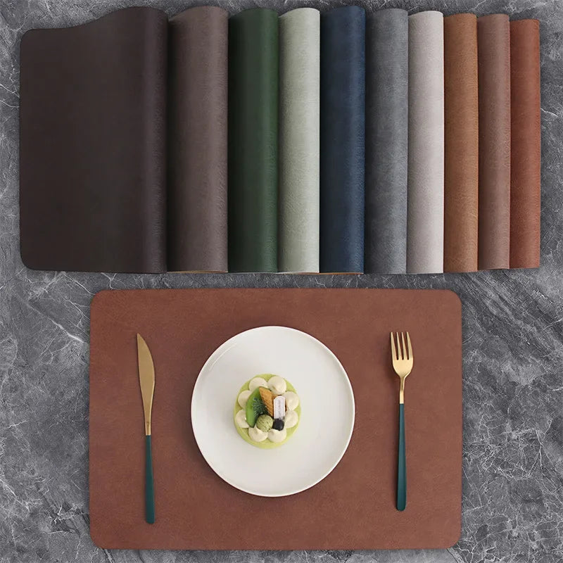 Premium Double-Layer PVC Leather Square Table Mat - Waterproof & Heat Insulated