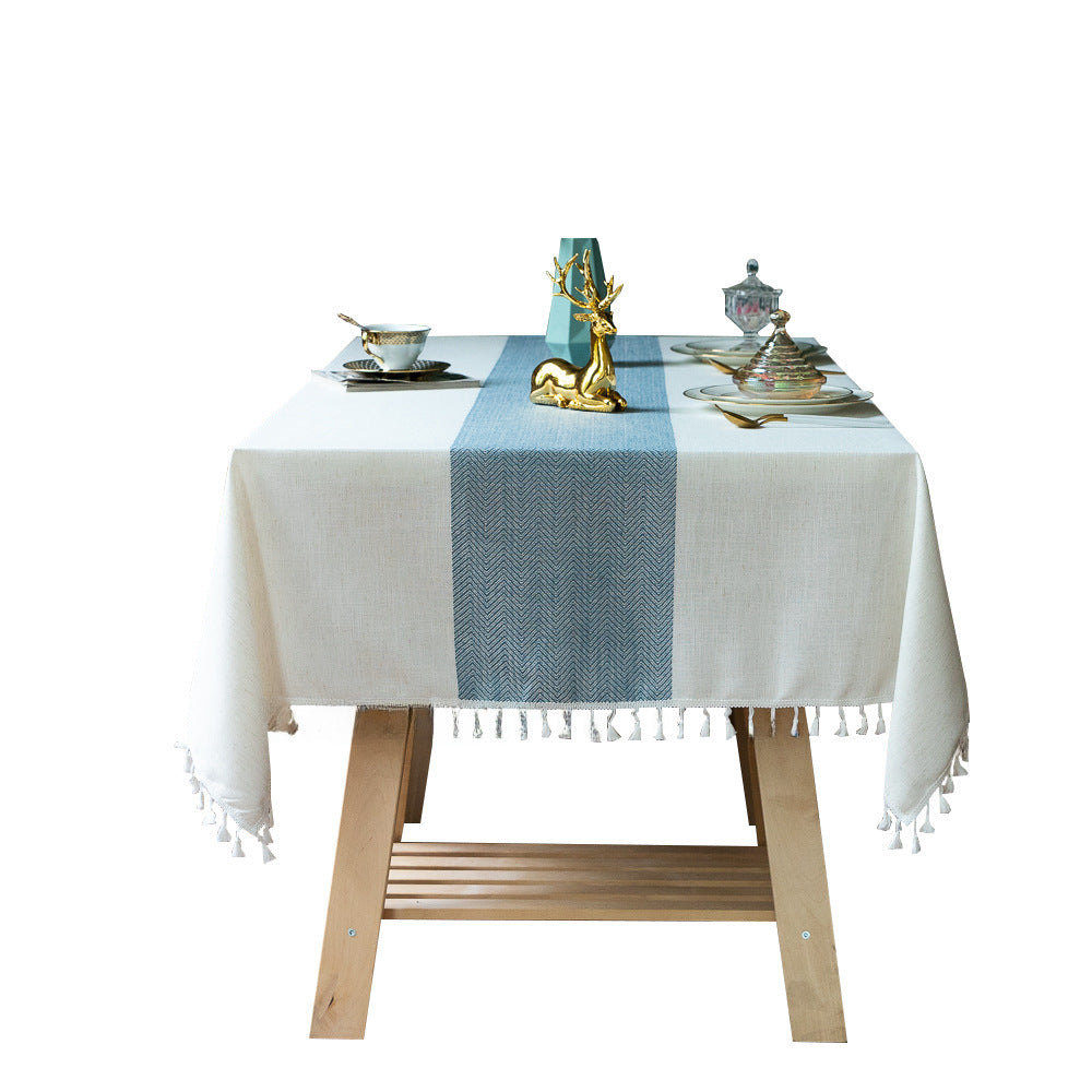 Elegant Cotton Linen Square Table Mat & Coffee Table Cover - Nordic Striped Design
