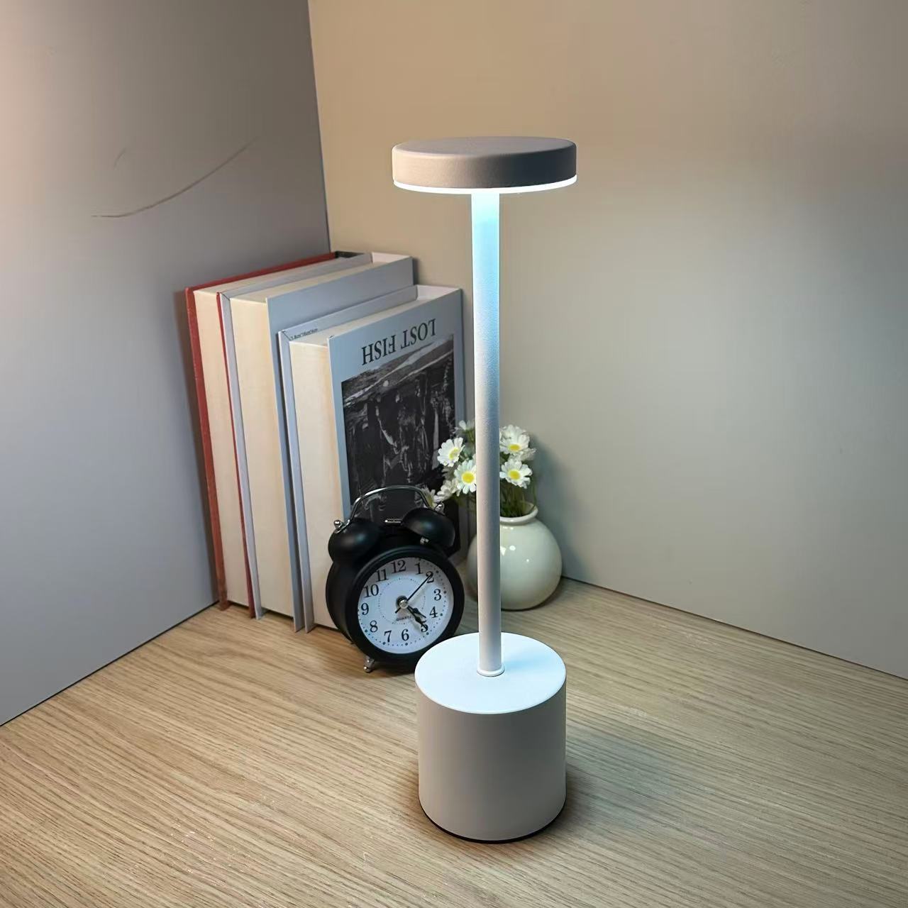 Modern Retro Metal LED Table Lamp, Touch Dimmable Night Light, USB Rechargeable