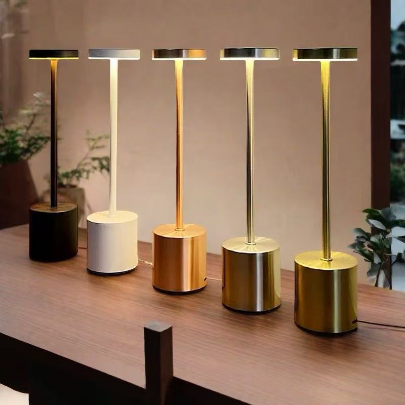 Modern Retro Metal LED Table Lamp, Touch Dimmable Night Light, USB Rechargeable