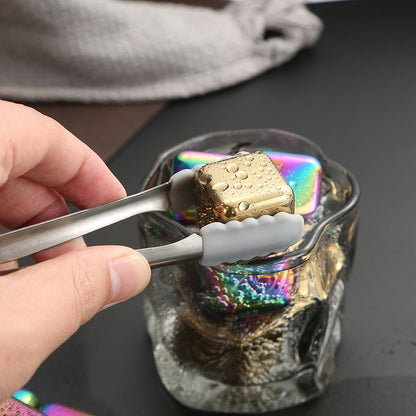 Premium Reusable Stainless Steel Whiskey Ice Cubes - Golden Metal Set