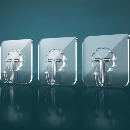 No-Punch Transparent Acrylic Sticky Hooks - Heavy-Duty Nail-Free Wall Door Hangers