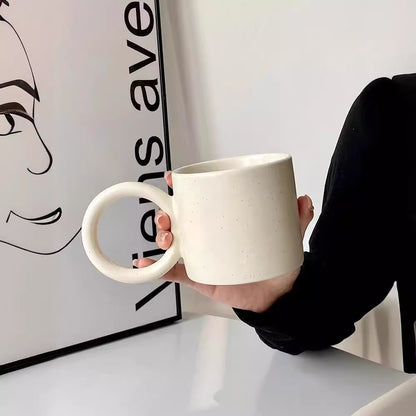 INS Style Matte Splash Ink Ceramic Mug - Big Ear Chessboard Checkered Coffee Cup