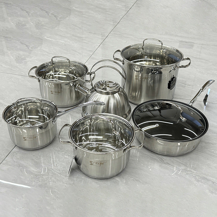 Premium 12-Piece Stainless Steel Cookware Set: Kettle, Pans, Pots Gift