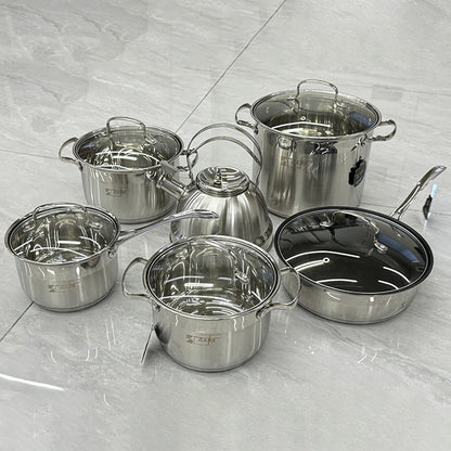 Premium 12-Piece Stainless Steel Cookware Set: Kettle, Pans, Pots Gift