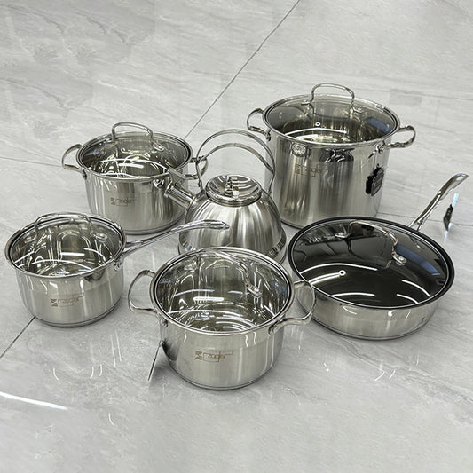 Premium 12-Piece Stainless Steel Cookware Set: Kettle, Pans, Pots Gift