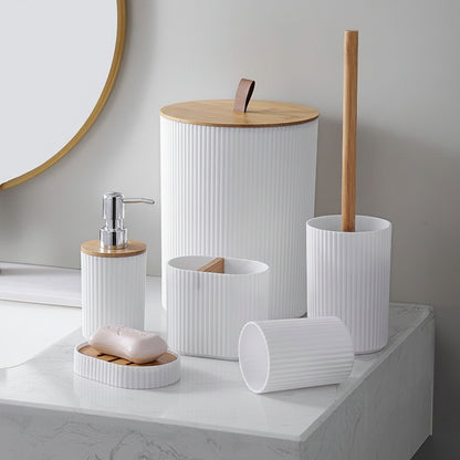 Modern Bathroom Accessories Set - Trash Can, Soap Dispenser, Toothbrush Holder