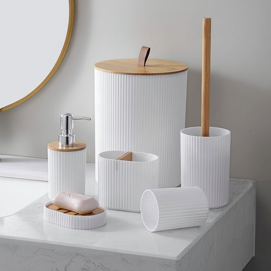 Modern Bathroom Accessories Set - Trash Can, Soap Dispenser, Toothbrush Holder