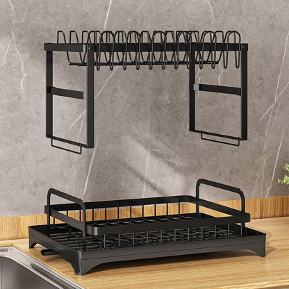 Double-Layer Carbon Steel Kitchen Dish Drying Rack & Organizer with Cup Holder