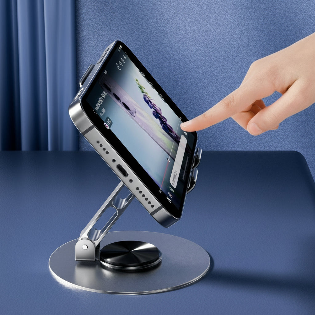 Versatile Metal Folding Tablet & Phone Holder - 360° Adjustable Desktop Stand