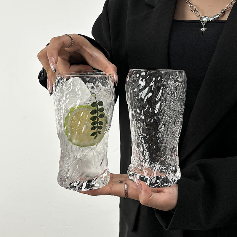 Creative Swirl Pattern Glass Tumbler for Iced Beverages, Frosted Juice & Beer Cup