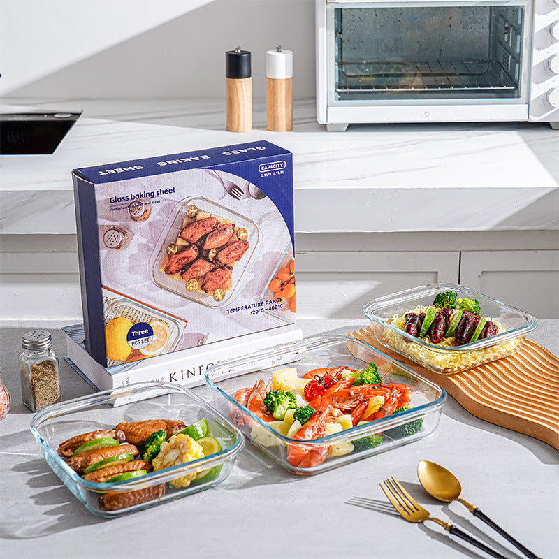 Durable Heat-Resistant Glass Baking Dishes Set for Oven Microwave Home Use
