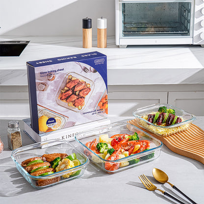 Durable Heat-Resistant Glass Baking Dishes Set for Oven Microwave Home Use