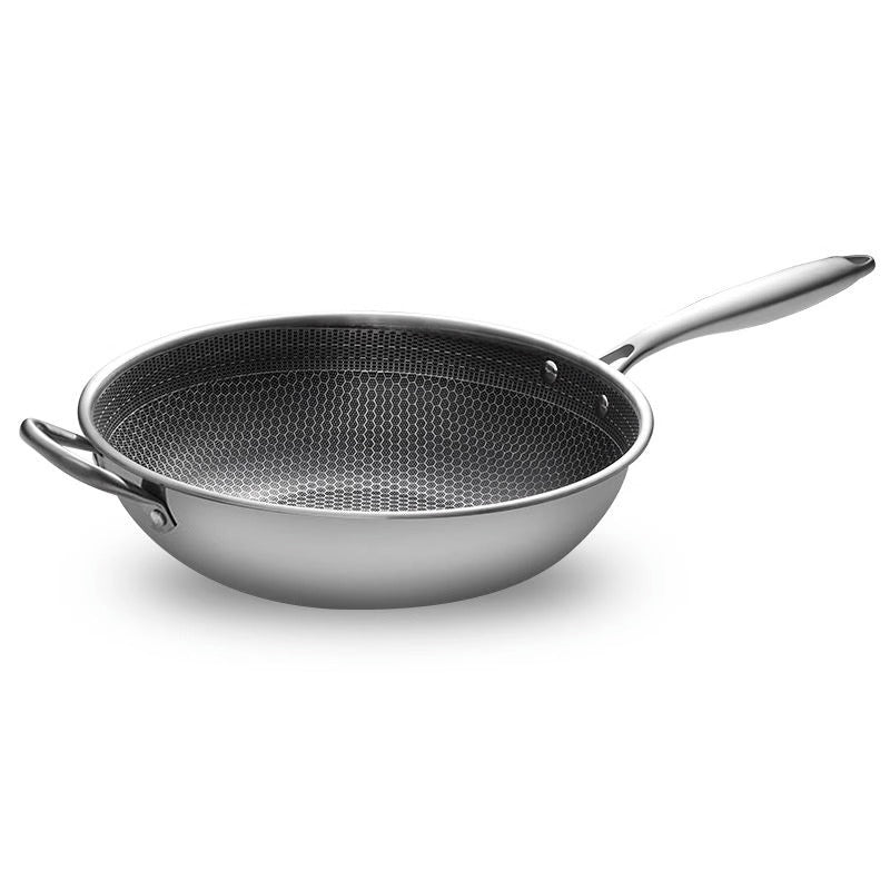 Honeycomb Stainless Steel Wok: Non-Stick, No Coating, Thick Three-Layer Stir-Fry