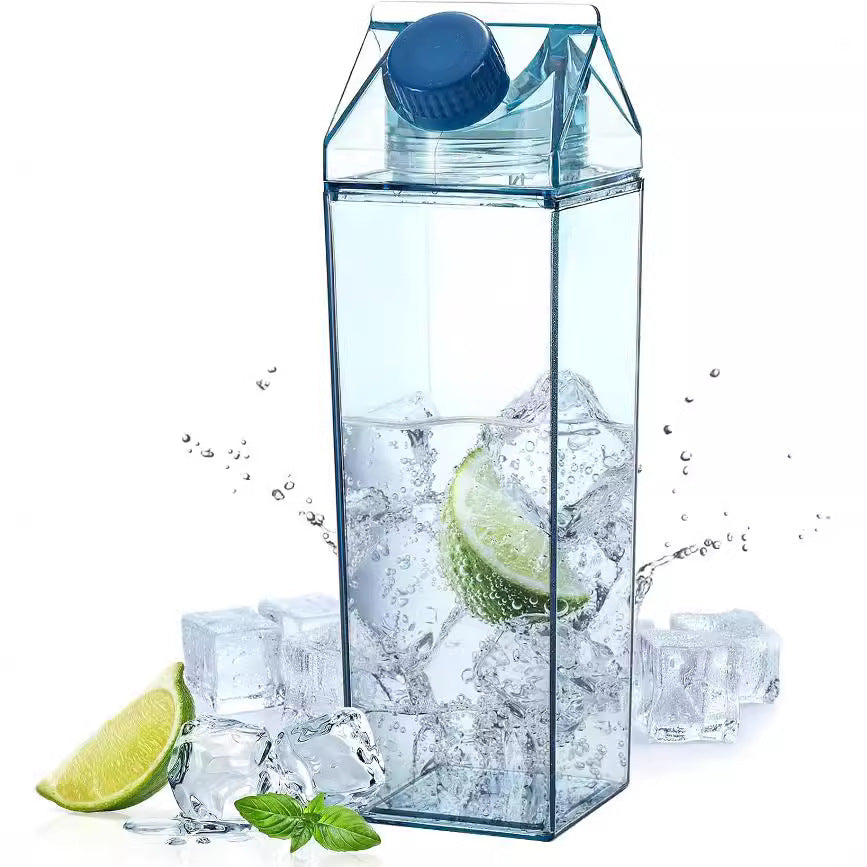 Creative Square Milk Carton Water Bottle - 1000ml Portable Reusable PS Drinkware