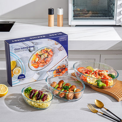 Versatile Oval Glass Baking Dish Set: Microwave & Oven Safe Large Capacity