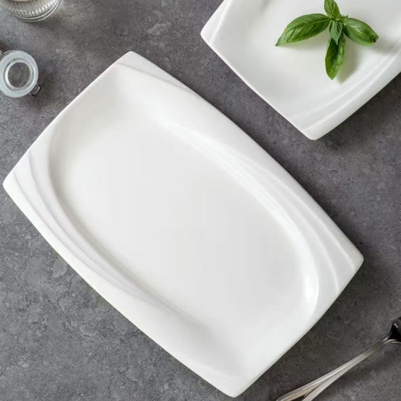 Nordic Pure White Porcelain Rectangular Serving Plates - Microwave Safe