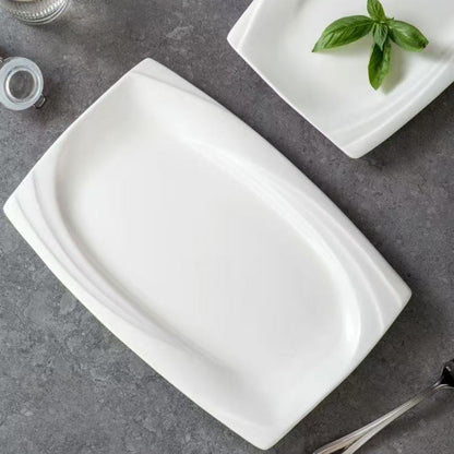 Nordic Pure White Porcelain Rectangular Serving Plates - Microwave Safe