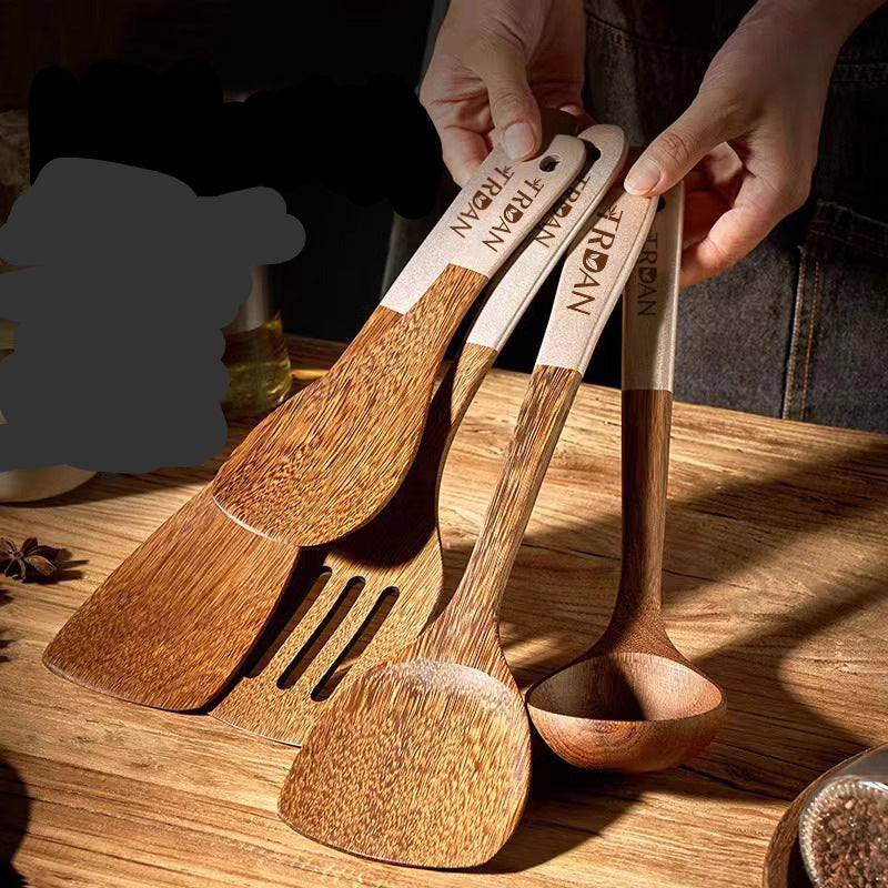 Wenge Wood Non-Stick Kitchen Utensil Set - High-Temperature Spatula & Spoon