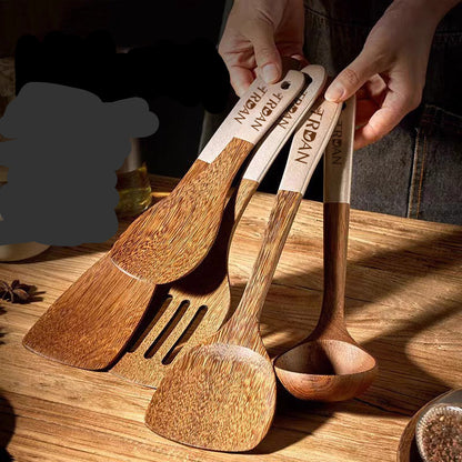 Wenge Wood Non-Stick Kitchen Utensil Set - High-Temperature Spatula & Spoon