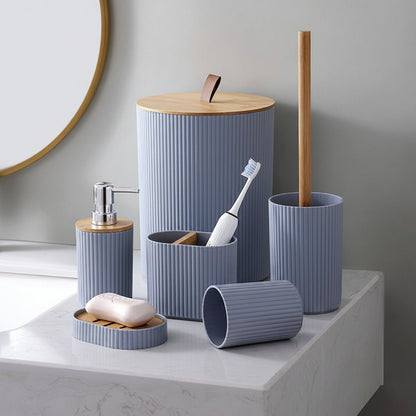 Modern Bathroom Accessories Set - Trash Can, Soap Dispenser, Toothbrush Holder