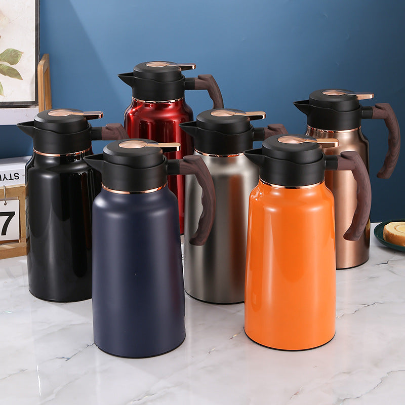Premium 2.0L Stainless Steel Vacuum Thermos with Wood Handle for Home