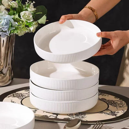 Japanese Style Ceramic Dinner Plates, 8-Inch Vertical Grain Nest Trays Set
