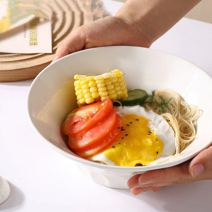 Elegant Nordic Pure White Porcelain 8-Inch Bowl for Soup, Ramen, Salad, Fruit