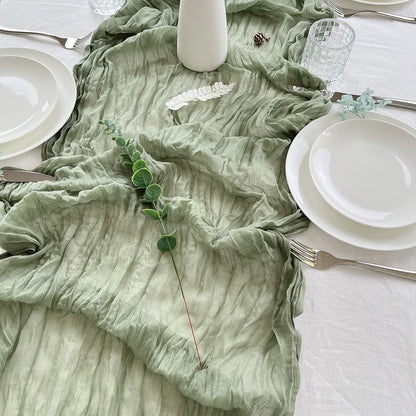 Elegant Crepe Pleated Gauze Table Runner Cloth for Wedding Party Decorations