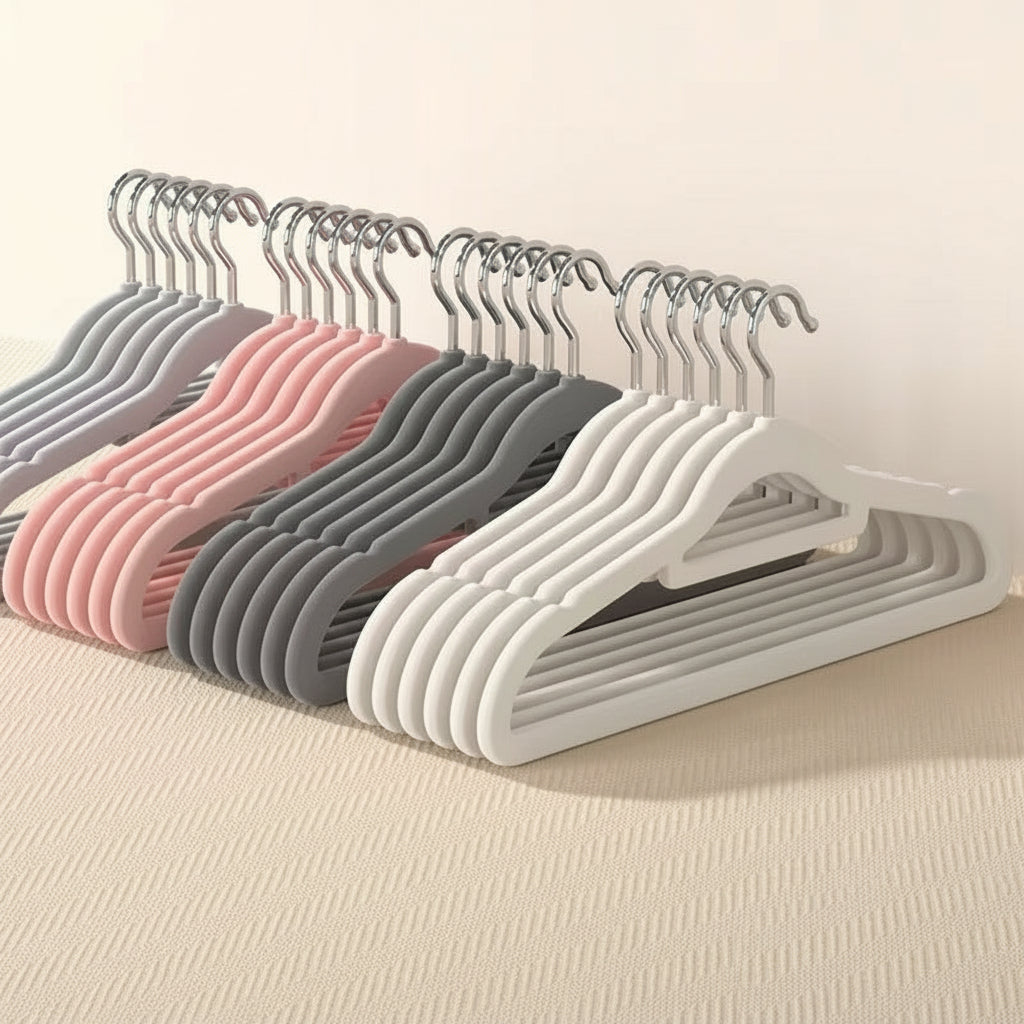 Premium Flocked Non-Slip Clothes Hangers - Wet & Dry Use, Shoulder-Friendly Design